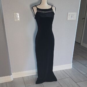 All that Jazz Junior's Black Velvet Dress With Black Stone Embellishment Size Sm